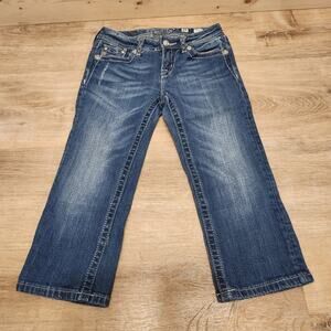 Miss Me Capri Jeans Girls Size 14 Blue JK6065P Embellish Rhinestone Flap Pockets